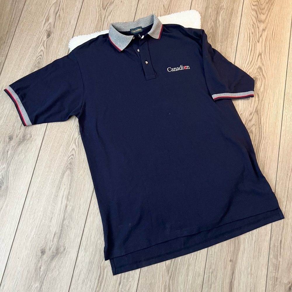 VINTAGE Navy Blue Canadian Airlines Polo Golf Shirt Size XXL